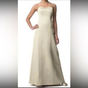Michaelangelo Tan Champagne Gold Strapless Silky Floor Length Dress